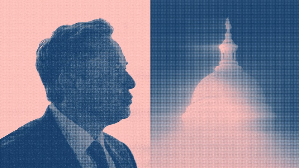 Elon Musk speaking at a government podium, representing his influence on federal reform